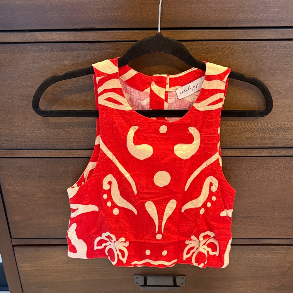 Petal & Pup Red and Cream Printed Crop Tank Top
